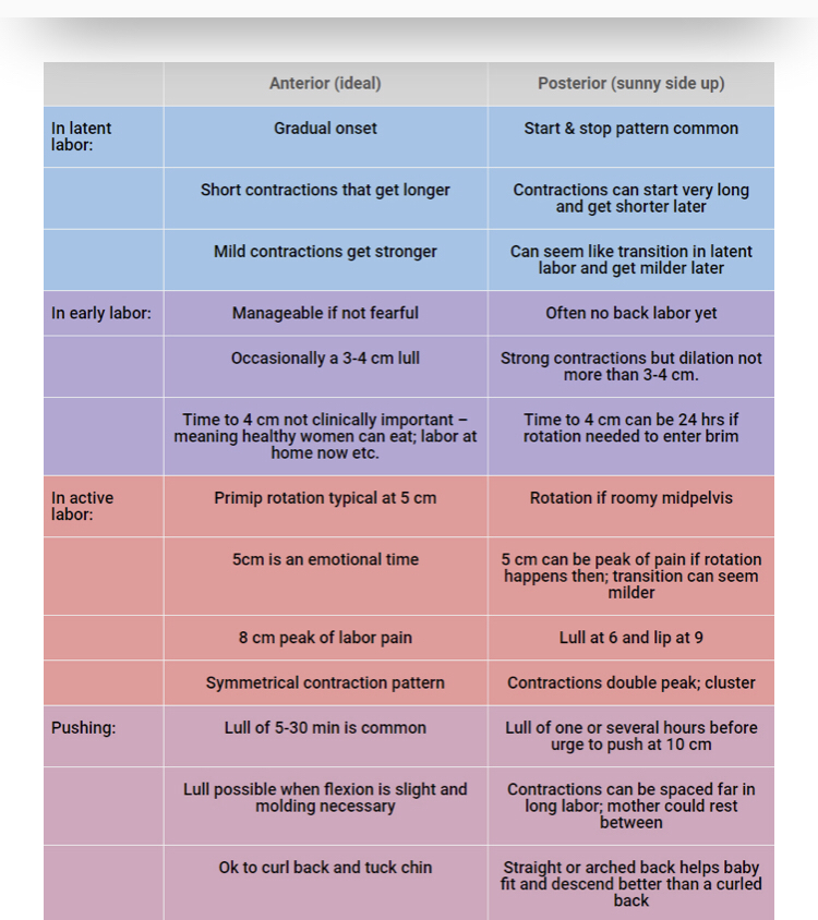 Labor patterns guide from Spinning Babies